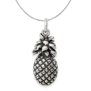 Sterling Silver Antiqued Pineapple Necklace - 24 Inch